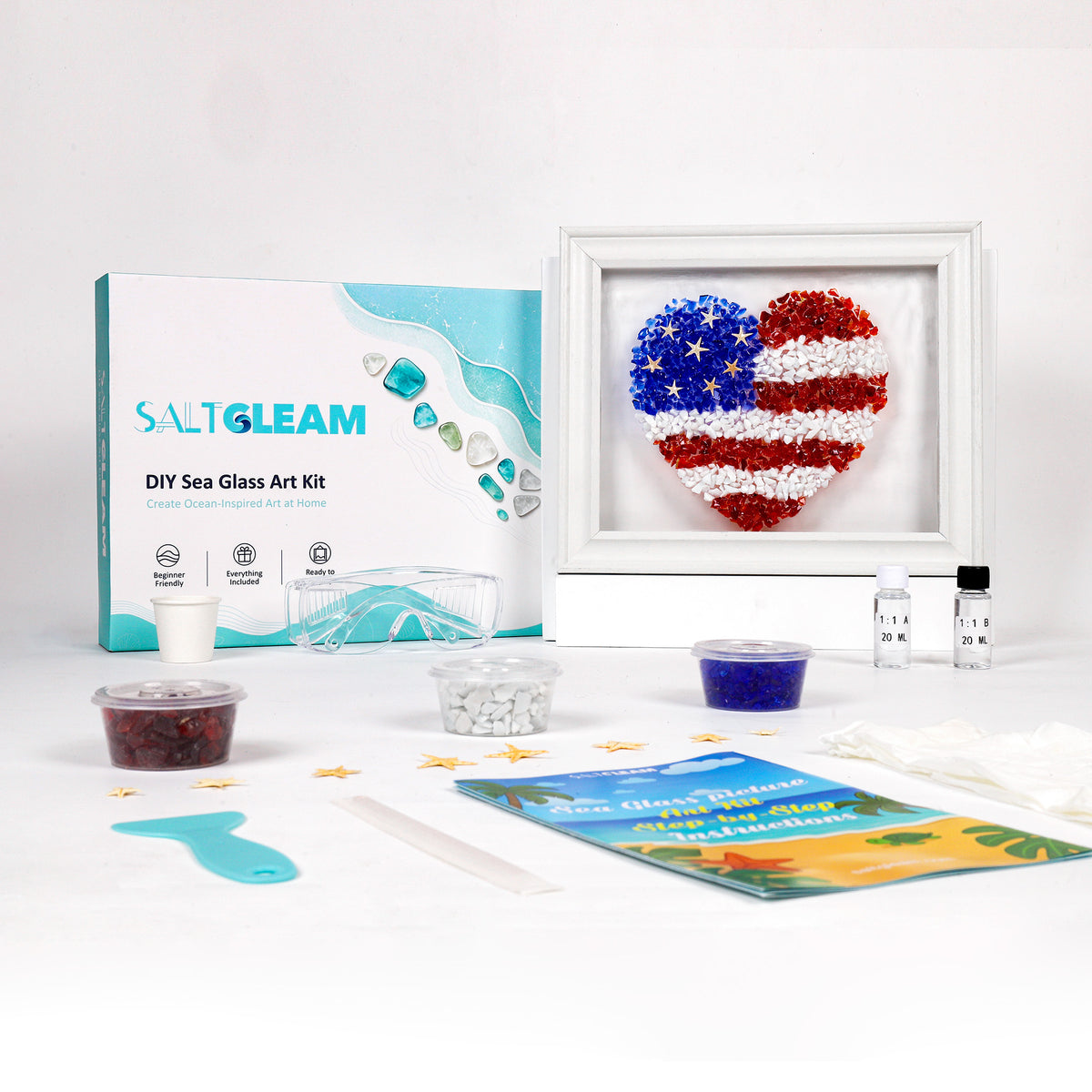 American Flag Heart Sea Glass Art Kit