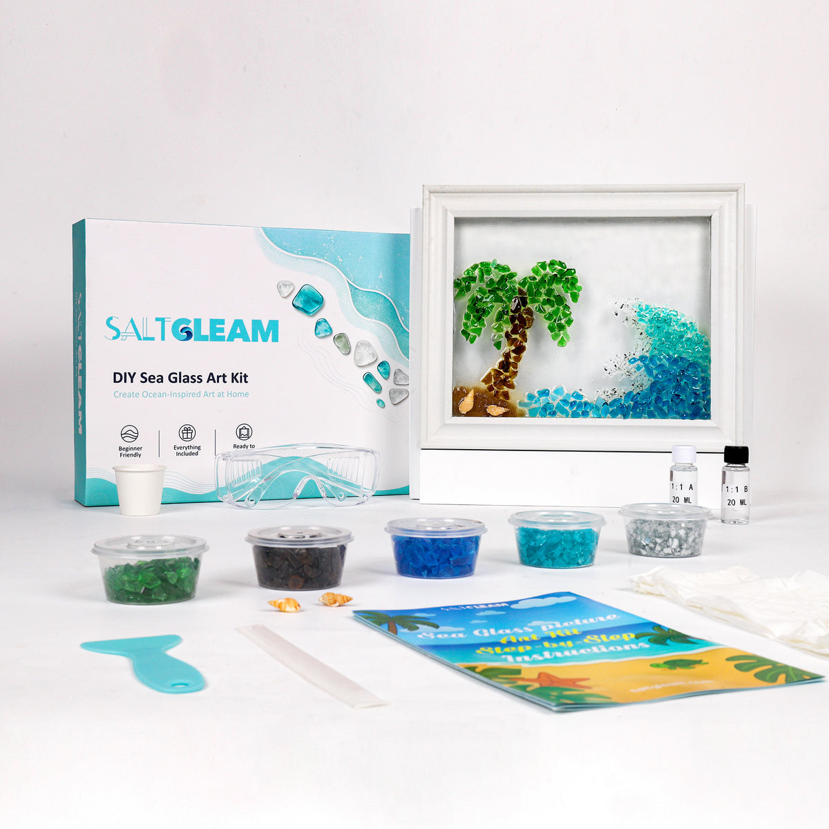 Palm Tree Ocean Waves Sea Glass Art Kit